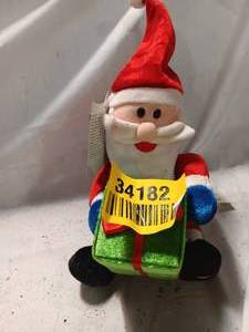 lot 34182 image: Santa Sitting Holding Christmas Present Decorations.
