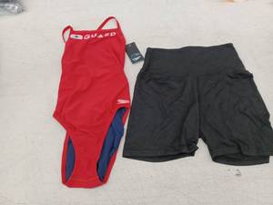 lot 21570 image: Speedo Guard RedNavy SwimsuitSize 28) & Black Shorts(Size SM) Set
