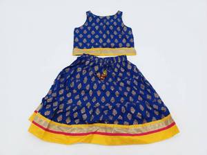 lot 21583 image: Blue Gold Brocade Lehenga Choli Shirt and Skirt (Size 24)