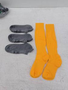 lot 21589 image: Sock Lot 1 yellow long socks and 3 Gray no show socks