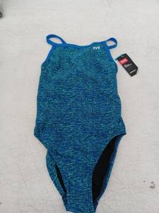 lot 21617 image: TYR Heathered Blue One-Piece Swimsuit w Black Lining (Size 30)