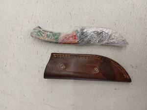 lot 21681 image: MHSCutlery Fixed Blade Knife with Leather Sheath, 8.25 Inch