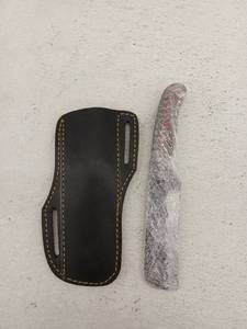 lot 21704 image: MHSCutlery Damascus Steel Knife With Leather Sheath, 8.5 Inch