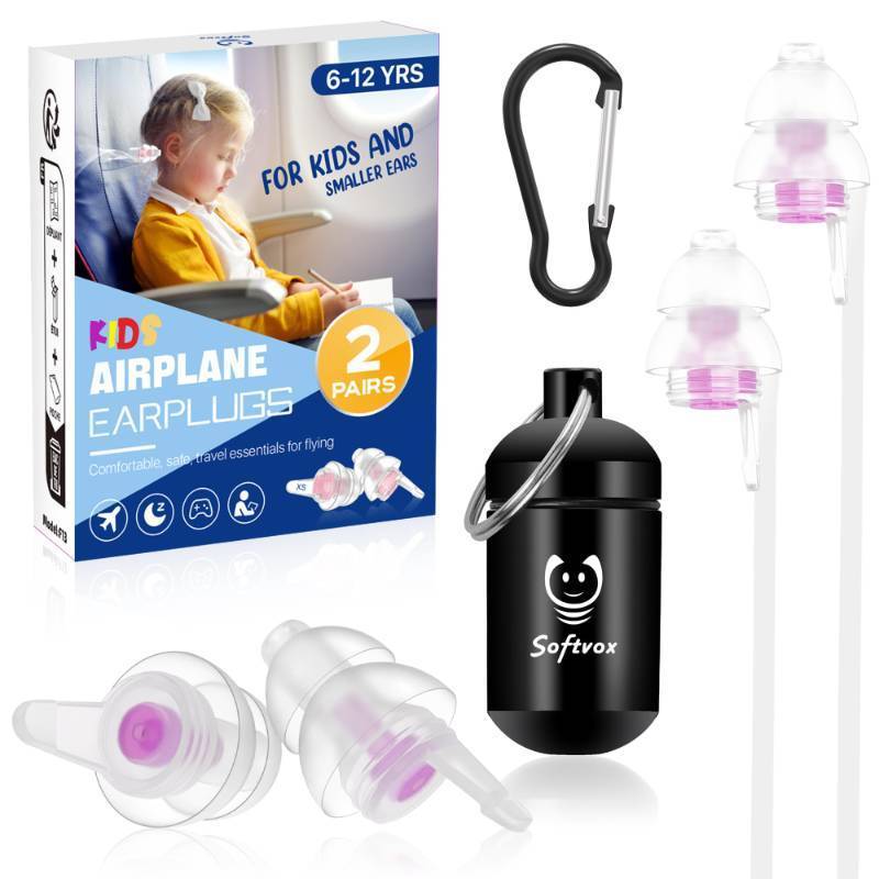 lot 2134 image: Softvox Kids Earplugs with Lanyard (6-12 yrs) �� Ear Pressure Relief & Prevent Ear-Pain Airplane Travel Protection, Reusable Noise Sensitivity Ear Plugs for School, Home, Playtime, Beyond, 25 dB Retail $19.67