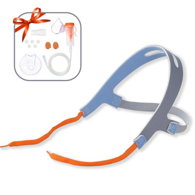 lot 2142 image: Mask Holder, No-Slip Secure Mask Strap for Cool Mist Inhaler, Comfortable Adjustable Head Straps Kit for Children and Adults RETAIL $18.57
