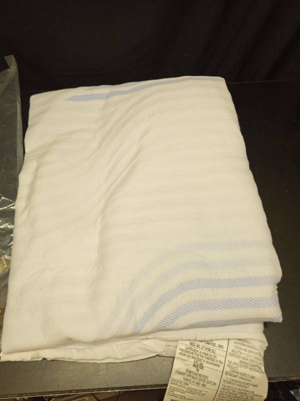 lot 2146 image: FXI Inc. Full Size Mattress Cover with Blue Striped Pattern 54 x 75 Inches - Retail $0