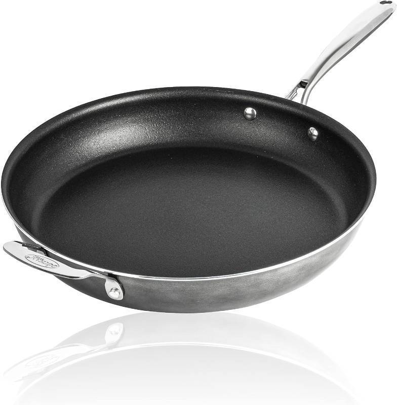 lot 2155 image: Granitestone 14 Inch Large Non stick Frying Pan for Cooking, Frying Pans Nonstick, Ultra Durable Mineral and Diamond Coating, Family Sized Open Skillet, Oven and Dishwasher Safe, Black - Retail $59