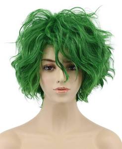lot 2122 image: VGbeaty Women and Men Fluffy Short Curly Green Wig - Retail $21