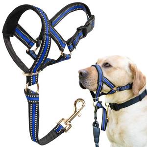 lot 2131 image: BARKLESS Muzzle Leash for Heavy Pullers, No Pull Stylish Head Halter Reflective BlueRose Gold Medium - Retail $15