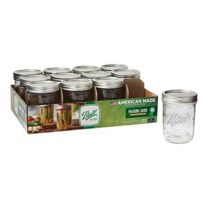Ball Wide Mouth Mason Jars 16oz 12pk with Lids (Small Rust Damage on One Lid)