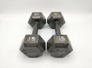 lot 63634 image: Pair of Hexagonal Dumbbell Weights 15 lb