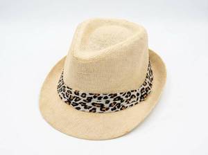 lot 63639 image: Straw Panama Fedora Hat with Leopard Print Band