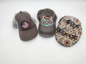 lot 63657 image: Lot of 3 Assorted Baseball Caps - USA Flag & Graphic Designs