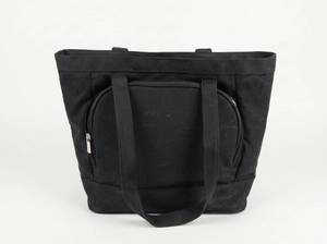 lot 63692 image: Black Canvas Tote Bag with Zippered Compartments