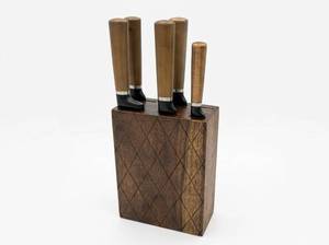 lot 63974 image: Knife Block Set w Wood Handles & Black Blades