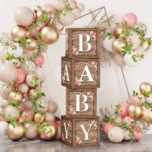 lot 63995 image: WHYMEO Floral Baby Shower Decoration Boxes Set of 4