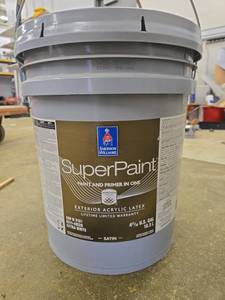 lot 19627 image: Sherwin Williams SuperPaint Exterior Acrylic Latex Extra White 5-Gallon