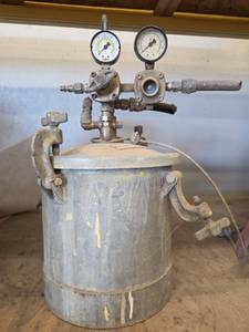 lot 1479 image: Binks Pressure Pot with Dual Gauges and Regulator Assembly