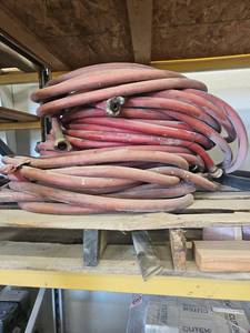 lot 15845 image: Industrial Fire Hose Lot Red and Tan Multiple Sections with Couplings