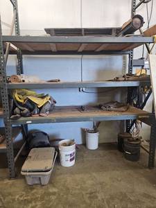 lot 15862 image: Contents of Shelves, Including Heater, Rubber boots and More - Shelf Not Included