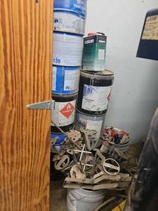 lot 15873 image: Paint Thinner and Chemical Solvents Lot with Mixing Hardware