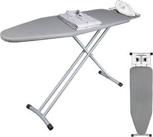 lot 121605 image: Hvygss Ironing Board with Iron Rest, Heat Resistant Foldable Heavy Duty Ironing Board with Height Adjustable Sturdy Steel Legs, Space Saver Iron Table for Home Laundry Room Use (Grey, 53x13)