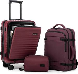 lot 121606 image: Rosamo 3 Piece Carry On Luggage Set, 20 Inch Front Opening Hardside Suitcase, Spinner Wheels, TSA Lock