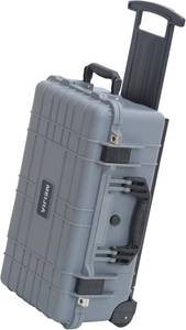 lot 121620 image: Retails for $160 MEIJIA All Weather Rolling Waterproof Protective Case, Hard Camera Case,Dry Case with Retractable Pull Handle and Wheels,Foam Inserted,22 x13.81x9inches (Grey)