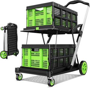 lot 121647 image: Retails for $190 Collapsible Shopping Cart, 8-in-1 200LBS Multi Functional Utility Cart with 2 Storage Crate,Adjustable Handle Grocery Cart on Wheels for ShoppingWarehouseOfficeSupermarket -Turquiose