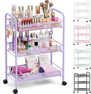 lot 121648 image: TOOLF 3 Tier Rolling Cart, Metal Utility Storage Cart with Wheels, Purple