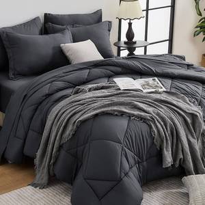 lot 121649 image: HEVUMYI 7-Piece Full Comforter Set, Dark Grey Bed in a Bag