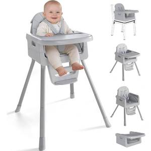 lot 221617 image: Baby High Chair for 6 Months, Foldable High Chairs for Babies and Toddlers, Convertible High Chair, Adjustable Tray & Footrest, Portable High Chair & Easy to Clean(Gray)
