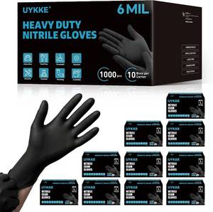 lot 221623 image: (9 Pack, Medium) Nitrile Gloves HEAVY DUTY 6 Mil Disposable Rubber Black Gloves Medium
