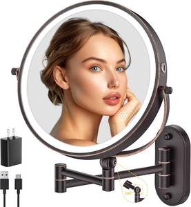 lot 221626 image: IMIKONA 9 Wall Mounted Lighted Makeup Mirror,4000mAh Rechargeable Double Sided 1X10X Magnifying Mirror with Light,3 Color Lights,Touch Dimmable,Extended Arm 360 Rotation Wall Mounted Makeup Mirror