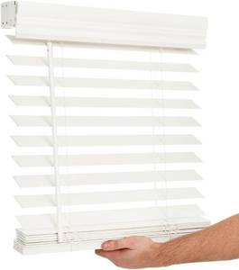 lot 221636 image: (4 Pack) LOTUS &amp WINDOWARE Cordless 2-inchFaux Wood Blind 34 Wide x 60 Long,(Soft White-Antique White),Smooth, Room Darkening, Horizontal Blinds for Living Room, Bedroom, Interior Door Windows - 34 x 60