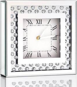 lot 221639 image: Silent Desk Clocks 8x8x2 Inch Crystal Sparkle Twinkle Bling Square Mirrored Table Top Decorative Clock With Diamond for Home Decoration Silver Mirror Home Decor. AA Battery is not included.