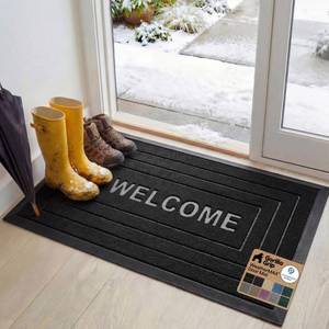 lot 221643 image: GORILLA GRIP WeatherMAX Door Mat, Indoor Outdoor Use, 47x35, Black Welcome