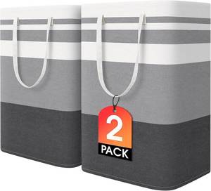 lot 221645 image: HomeHacks 2 Pack Large Laundry Baskets, Laundry Hampers Bags (Grey 75Lx2)