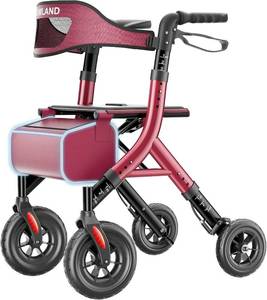 lot 221649 image: Retails for $170 HOMLAND Foldable Rollator Walkers for Seniors with Seat, 10 All-Terrain Wheels & Curb Climber, 16.4 lb Lightweight Walker with Lockable Brakes, 300 lbs Capacity, Burgundy