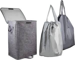 lot 321570 image: Foldable Laundry Hamper with 2 Removable Drawstring Bags,Portable Laundry Basket with Lid & Easy Carry Handle,Durable Clothes Hamper for Space-Saving Organizer in Bedroom,Bathroom,Dorm,Nursery,RV,Grey