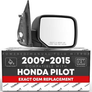 lot 321572 image: Passenger Side Mirror Replacement - Compatible with 2009-2015 Honda Pilot - Powered Adjustment, Heated, Manual Fold, Convex Glass - Smooth Black, 16H5P - OEM 76208SZAA11ZF, HO1321248