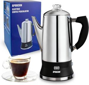 lot 321574 image: APOXCON Electric Coffee Percolator, Stainless Steel, with Glass Knob, Automatic Keep Warm, Cordless Serve, No Aluminum No Plastic Contact with Beverage (12 Cup)
