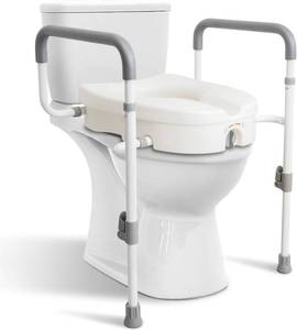 lot 321588 image: Raised Toilet Seat with Handles for Elderly - Toilet Seat Risers for Seniors with Adjustable Padded Arms - Elevated Toilet Safety Seat for Standard or Elongated Commode