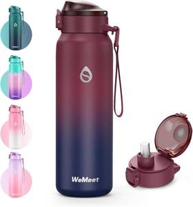 lot 321599 image: WEMEET 32oz Water Bottle with Removable Straw and Spout Lid Two Ways to Drink, 1810 Stainless Steel Insulated Water Bottle, BPA-Free, Leak Proof, Double wall, for Sports, Gym