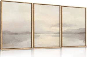 lot 131520 image: LHIUEM Large Abstract Neutral Beige Pastel Framed Canvas Wall Art,Modern Watercolor Lakes Wall Decor,Nature Mountain Minimalist Artwork for Living Room,Bedroom,Dining Room,Office-16 x24 x3