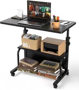 lot 131521 image: QZMDSM Portable Rolling Desk on Wheels Adjustable Height Desks for Small Spaces, 32 Computer Desk Drafting Tables with Storage Shelves for Home Office Black