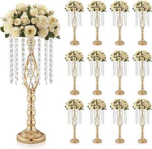 lot 231655 image: Retails for $160 12 Pcs 21.46 Tall Gold Wedding Centerpieces for Tables with Crystal Fringe