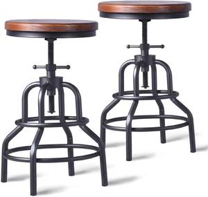 lot 231657 image: Retails for $120 LOKKHAN Vintage Industrial Bar Stool-Rustic Swivel Barstools-Round Wood Metal Base-Kitchen Counter Height Adjustable Pipe Stool-Cast Steel Chairs 20-27 Inch (Set of 2)