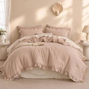 lot 231659 image: JANZAA Taupe Comforter Set Twin, Ruffle Soft Bedding