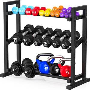 lot 231661 image: 3-Tier Adjustable Dumbbell Rack, Weight Rack for Home Gym Storage, Heavy Duty Weight Stand for Dumbbells, Kettlebells & Free Weights, Space-Saving Dumbbell Rack Stand Only(Up to 450LB Capacity)